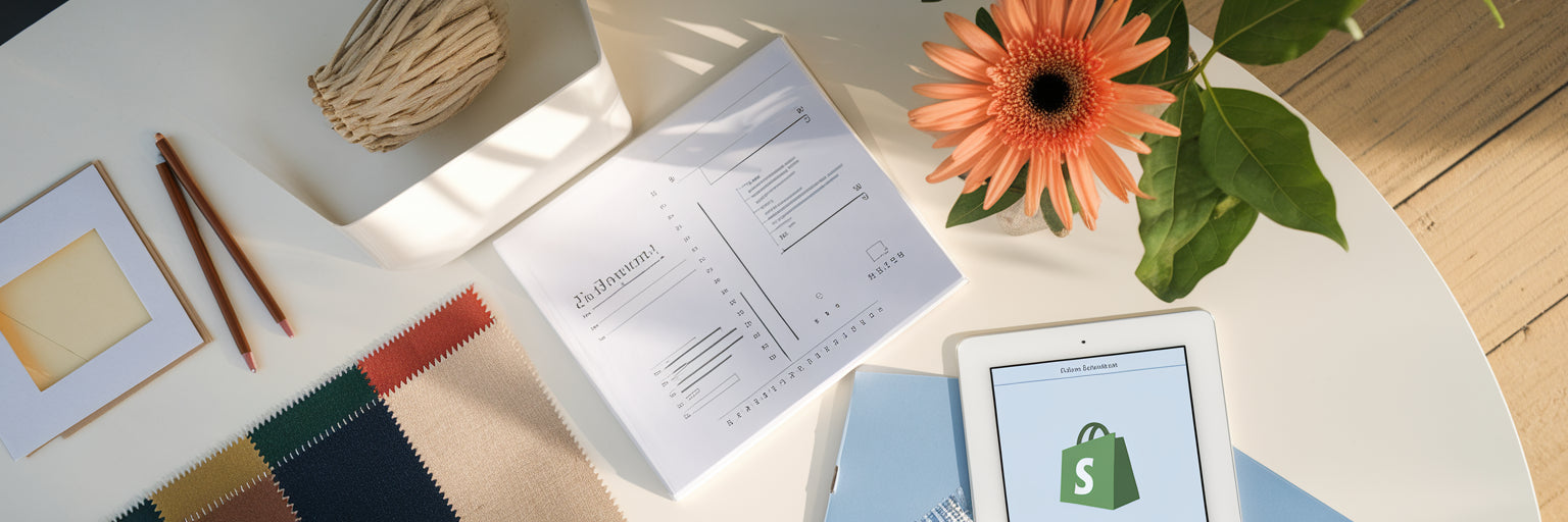Elements of an Australian ecommerce brand strategy laid out on a table.